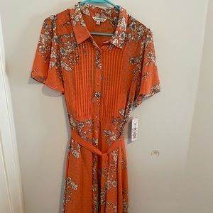 Orange floral button down dress
